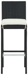 9 pcs conjunto de bar p/ jardim c/ almofadões vime PE preto