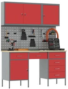 Conjunto de Gabinete de Trabalho e Painel de Ferramentas em 8 Peças Vi