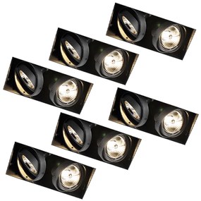 Conjunto de 6 focos embutidos pretos GU10 AR70 trimless 2 luzes - Oneon Moderno