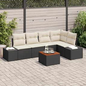 Conjunto de Sofá de Jardim de 6 Peças com Almofadas Preto Vime PE Acác