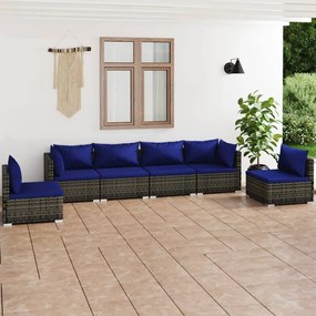 vidaXL 6 pcs conjunto lounge de jardim c/ almofadões vime PE cinza