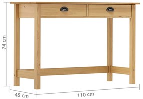 Mesa consola Hill c/ 2 gavetas 110x45x74 cm pinho maciço