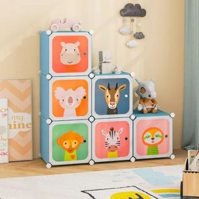 Armário infantil portátil para bebés 75 x 37 x 145 cm Plastico com 8 cubos e secção para pendurar roupas azul