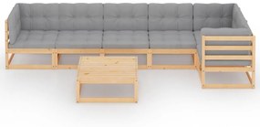 7 pcs conjunto lounge de jardim com almofadões pinho maciço