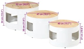 Mesas de bar formato de tambor 3 pcs mangueira áspera maciça