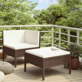 vidaXL 2 pcs conjunto lounge jardim c/ almofadões vime PE castanho