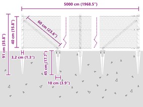 Cerca Hexagonal vidaXL Cinza 0.4x50 m Aço