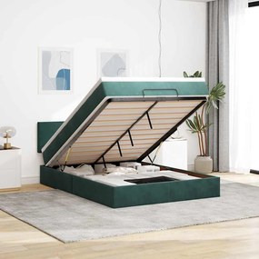 vidaXL Estrutura de cama otomana com colchão 140x200 cm verde escuro