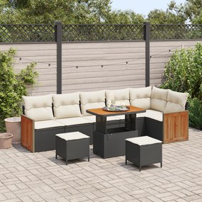 Conjunto de Sofás de Jardim de 9 Peças com Almofadas pretas em Vime Sintético