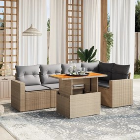6 pcs conjunto de sofás p/ jardim com almofadões vime PE bege