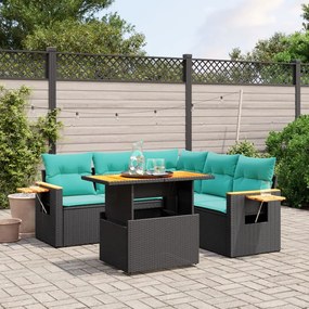vidaXL 6 pcs conjunto de sofás p/ jardim c/ almofadões vime PE preto