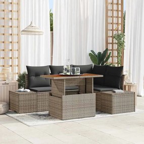 vidaXL Conjunto de Jantar de Jardim com 5 Peças e Almofadas Cinza em Rattan Sintético de Acácia