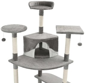 Árvore p/ gatos c/ postes arranhadores sisal 203cm cinza/branco
