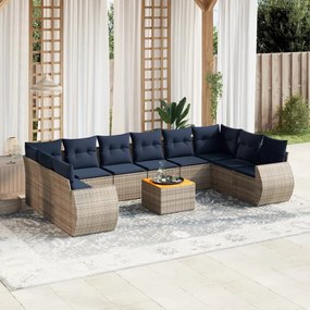 vidaXL 11 pcs conjunto sofás de jardim c/ almofadões vime PE cinzento