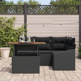 Conjunto de Sofás de Jardim 5 Peças com Almofadas Preto Rattan Poliést