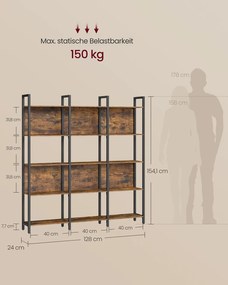 Estante com 5 prateleiras abertas 24 x 128 x 154,1 cm Castanho vintage + Preto