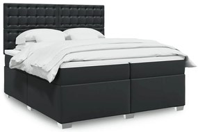 Cama com molas/colchão 200x200 cm couro artificial preto