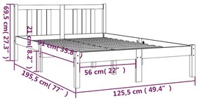 Estrutura cama pequena casal 120x190 cm pinho maciço preto