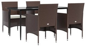 5 pcs conjunto de jantar p/ jardim c/ almofadões castanho/preto