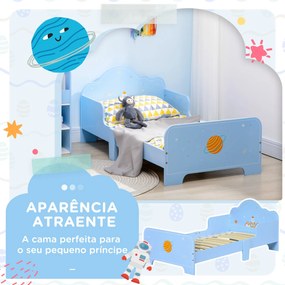 Cama para Crianças de 3-6 Anos 143x74x59cm Cama Infantil de Madeira com Barreiras de Proteção Carga Máxima 80kg Azul