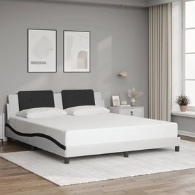 Estrutura de cama c/ cabeceira couro artificial branco e preto