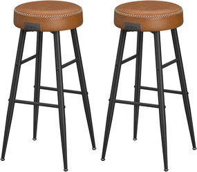 Conjunto de 2 bancos de bar VASAGLE Echo Collection ULBC090K01, bancos de cozinha, bancos de café da manhã, couro sintético costurado, 76 cm de altura, para casa, bar, sala de jantar, fácil montagem, marrom caramelo