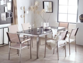 Conjunto de mesa com tampo em vidro preto 180 x 90 cm e 6 cadeiras creme GROSSETO Beliani