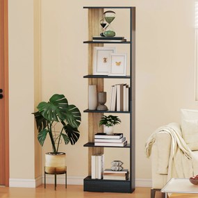 Estante de arrumação com 5 compartimentos abertos, 45 x 21 x 170 cm, preta e em cor carvalho