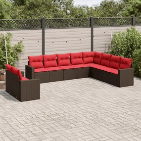vidaXL 10 pcs conj. sofás jardim com almofadões vime PE castanho