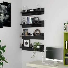 vidaXL Estantes de parede 4 pcs 80x11,5x18cm contrapl. preto brilhante