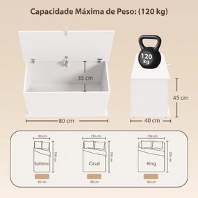 Baú de Arrumação 102 L com Dobradiça de Segurança Estilo Moderno para Corredor Quarto e Sala 80x40x45 cm Branco
