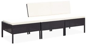 vidaXL 3 pcs conjunto lounge de jardim c/ almofadões vime PE preto
