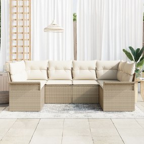 Conjunto de Sofá de Jardim de 6 Peças com Almofadas Bege Rattan Poliet