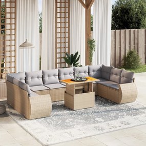 11 pcs conjunto sofás de jardim c/ almofadões vime PE bege