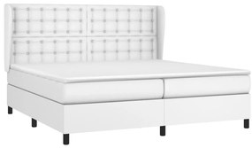 Cama com molas/colchão 200x200 cm couro artificial branco