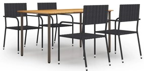 5 pcs conjunto de jantar para jardim vime PE preto