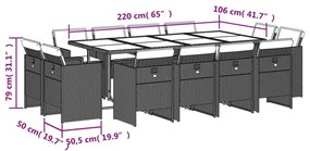 13 pcs conjunto de jantar p/ jardim com almofadões vime PE bege