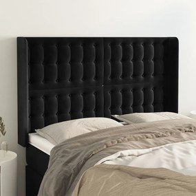 vidaXL Cabeceira de cama c/ abas veludo 147x16x118/128 cm preto