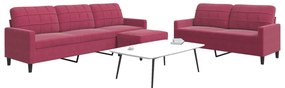 3 pcs conjunto de sofás com almofadões veludo vermelho tinto