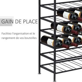 Garrafeira, Estante para garrafas de vinho com capacidade para 54 garrafas, dimensões: 63 x 25 x 91 cm, metal preto