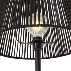 Candeeiro de pé para exterior preto com abajur de corda preta IP44 - Virginia Japandi