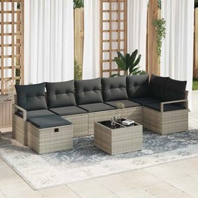 Conjunto de Sofás de Jardim vidaXL de 8 Peças com Almofadas Cinzento Claro Rattan Poliéster
