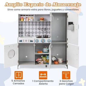 Cozinha Brincar para crianças com mais de 3 anos, em madeira, com máquina de gelo, fogão, máquina de lavar roupa, forno micro-ondas, sons e luzes reai