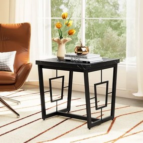 Mesa Apoio Quadrada Moderna 60 x 60 x 60 cm com Tampo em Mármore Sintético e Base Metálica em Forma de H para Quarto ou Sala Preto