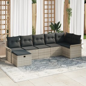 Conjunto de Sofás de Jardim vidaXL de 7 peças com almofadas Cinza Clar