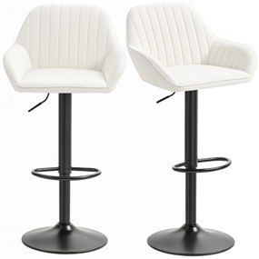 HOMCOM Conjunto de 2 Bancos de Bar Giratórios Bancos Altos de Cozinha com Altura Ajustável 87-107 cm Cadeiras Altas de Cozinha Estofadas em Veludo Encosto e Apoio para Pés Creme