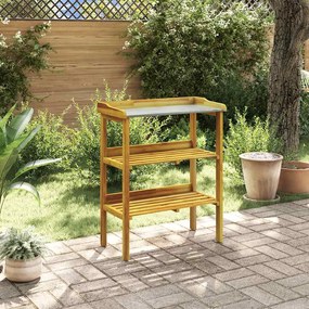 vidaXL Mesa jardinagem c/ 2 prateleiras madeira acácia maciça e zinco