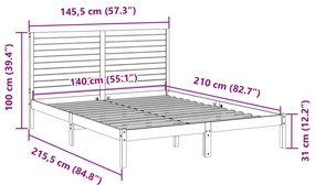 Cama extra longa sem colchão 140x210 cm madeira maciça