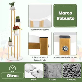 Estante de metal para plantas de interior com 125 cm de altura para plantas em vaso para casa, escritório e varanda Dourada, branco