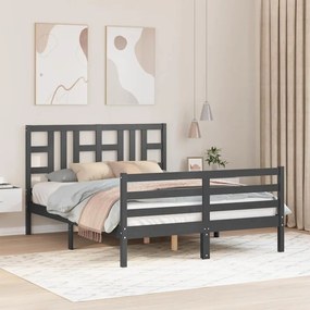 Estrutura de cama com cabeceira 140x190 cm madeira maciça cinza